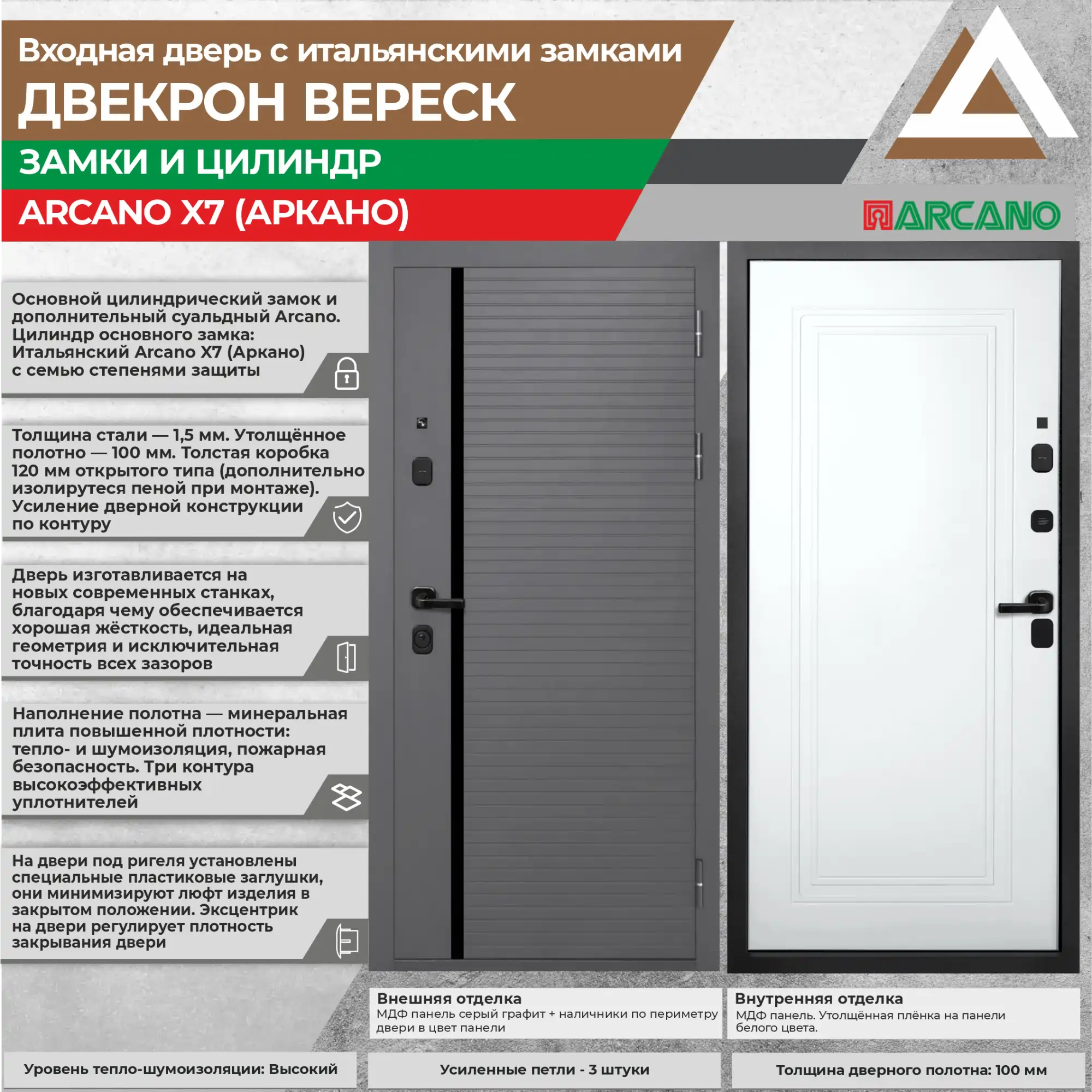 Входная дверь Двекрон Вереск Мдф / Мдф с итальянскими замками Arcano — изображение 3